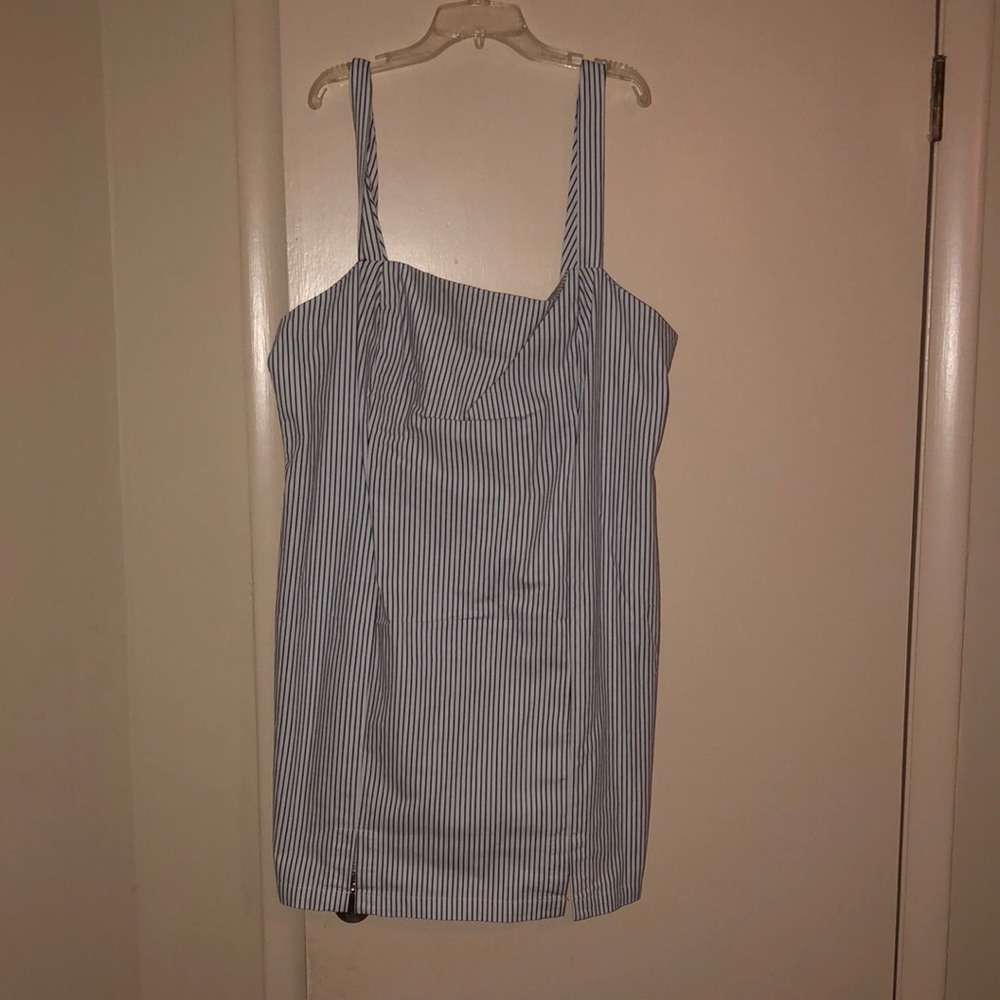 White and Blue Stripped Mid Length Dress